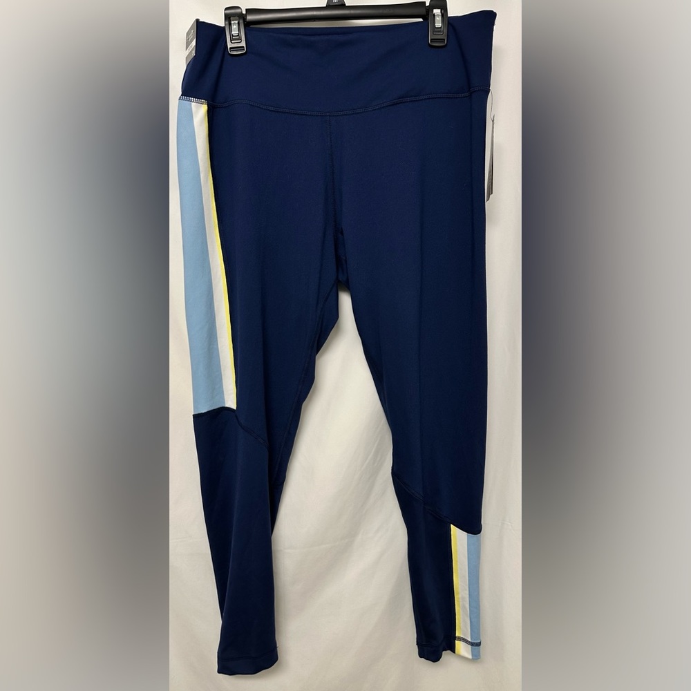 ZELOS Navy Blue Performance Leggings with Colorblock Stripe Size 2X NWT